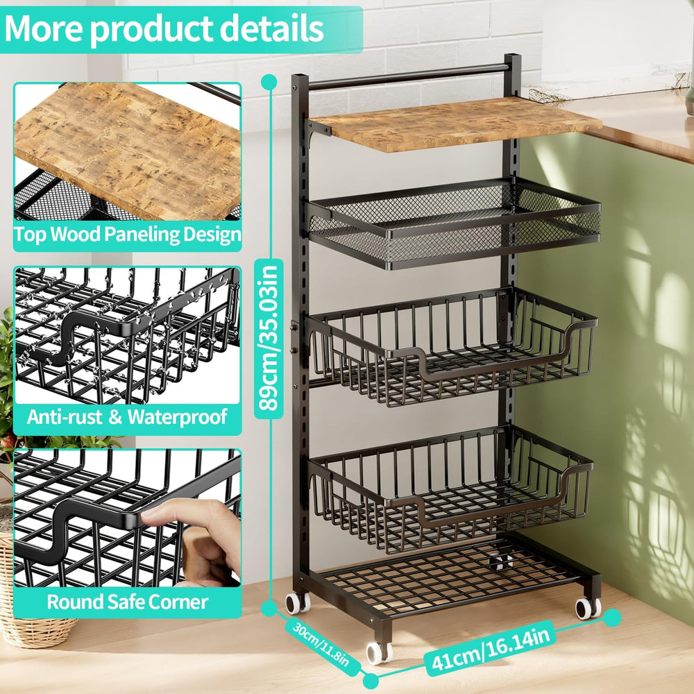 HapiRm Fruit Basket Kitchen Cart - Floor 5 Tier Adjustable Fruit and Vegetabl...