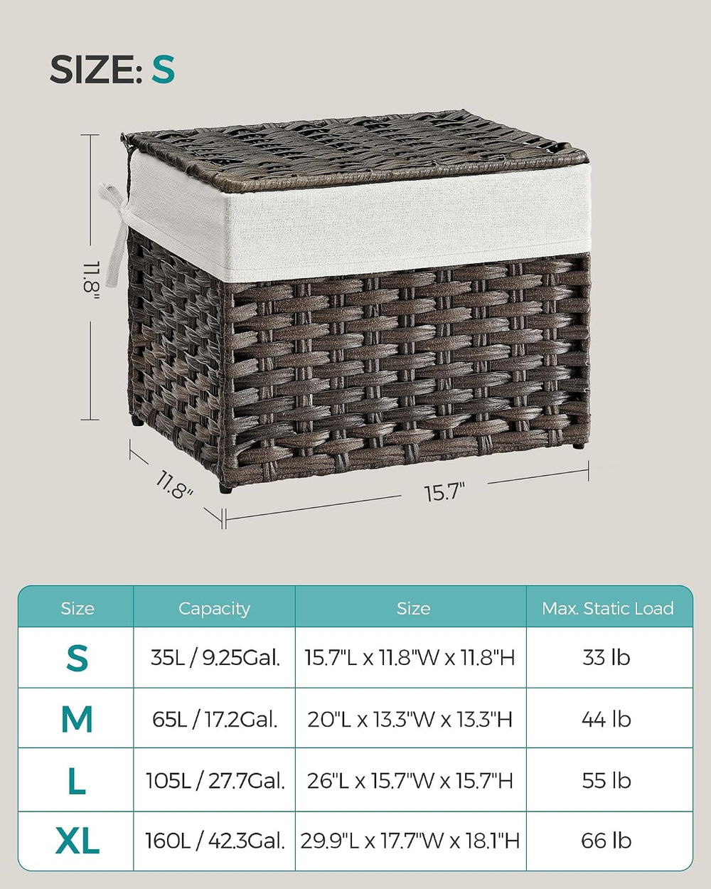 SONGMICS Woven Storage Basket with Lid, 9.2 Gallon (35L), Foldable