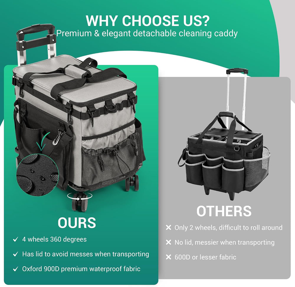 Rolling Cleaning Caddy Bag w/Detachable Trolley & Lid (Gray)