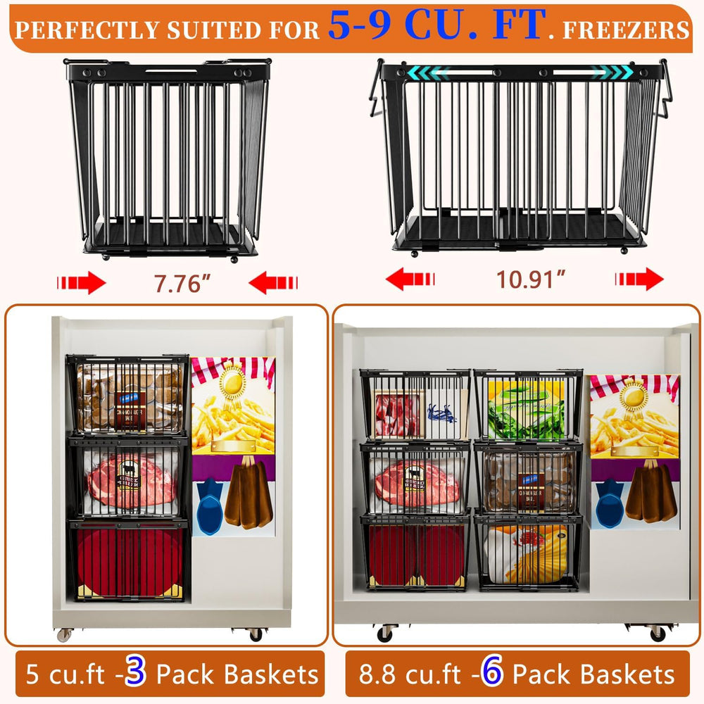 Large Freezer Organizer Bins for 5 to 9 Cu.Ft,Leak-Proof Bottom,3 Pack