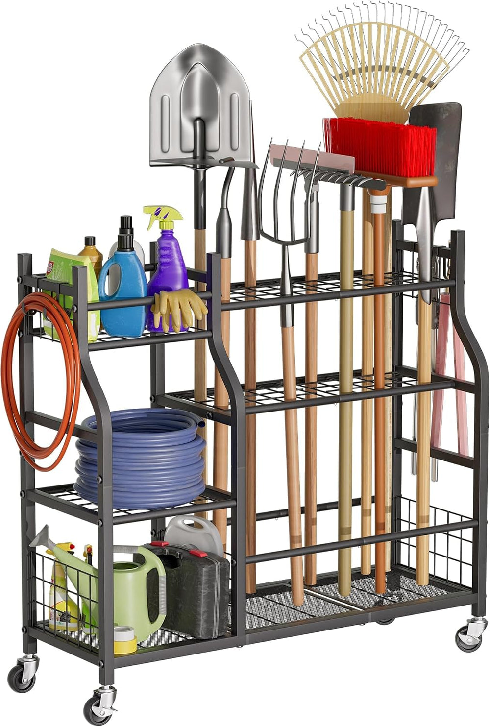 Garden Tool Organizer with Wheels for Garage and Shed, Spacious Tool Storage,...