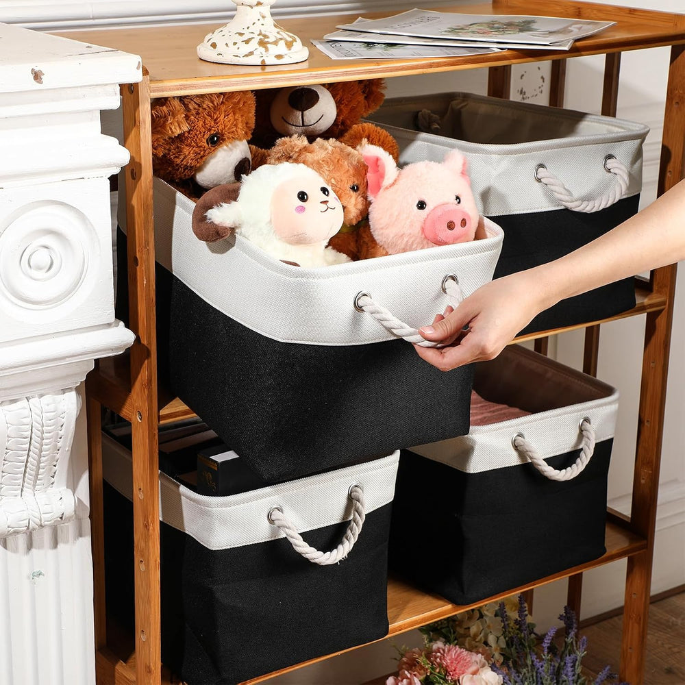 meekoo 8 Pack Fabric Storage Bins Baskets, 15 x 11 x 9.5 in, Black White