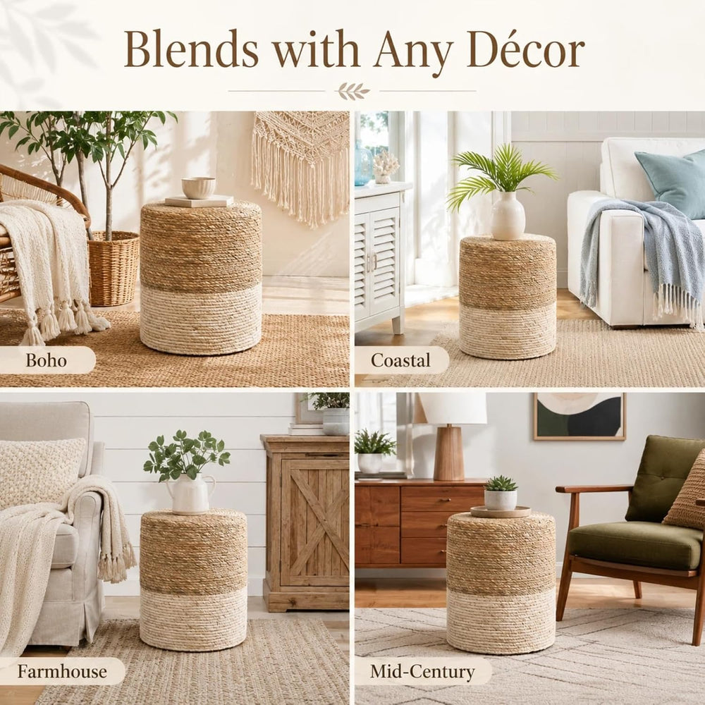 Wimarsbon Ottoman Poufs, 100% Natural Seagrass Pouffe, Hand Weave Round Foots...