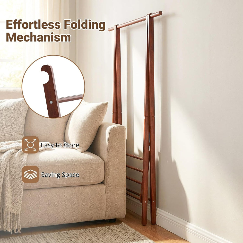 GIANTEX Folding Clothes Rack, Solid Wood Clothing Rack with Storage Shelf