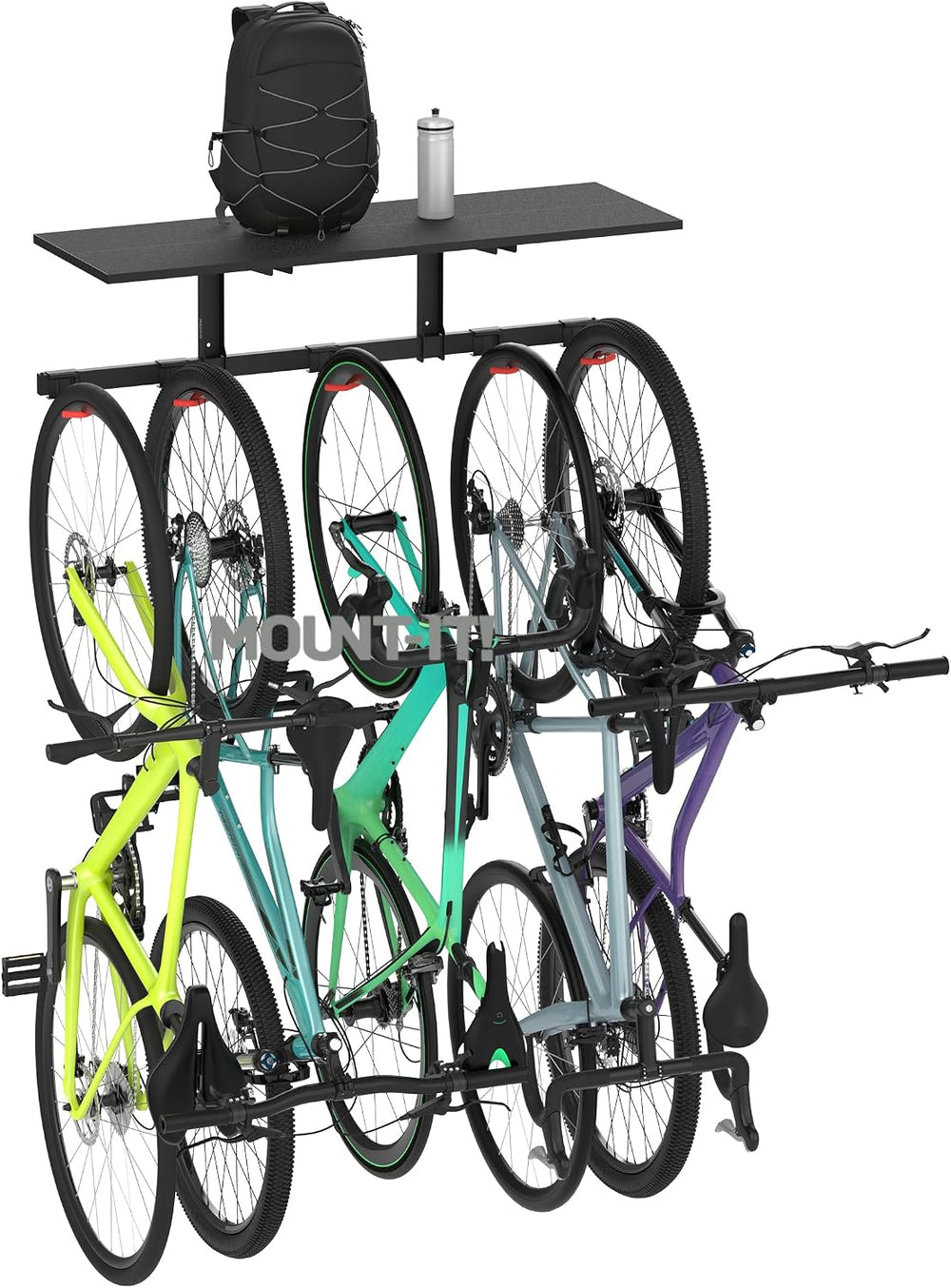 Mount-It! WheelsUp Bike Storage Rack with Shelf | Wall Mounted Garage Organiz...