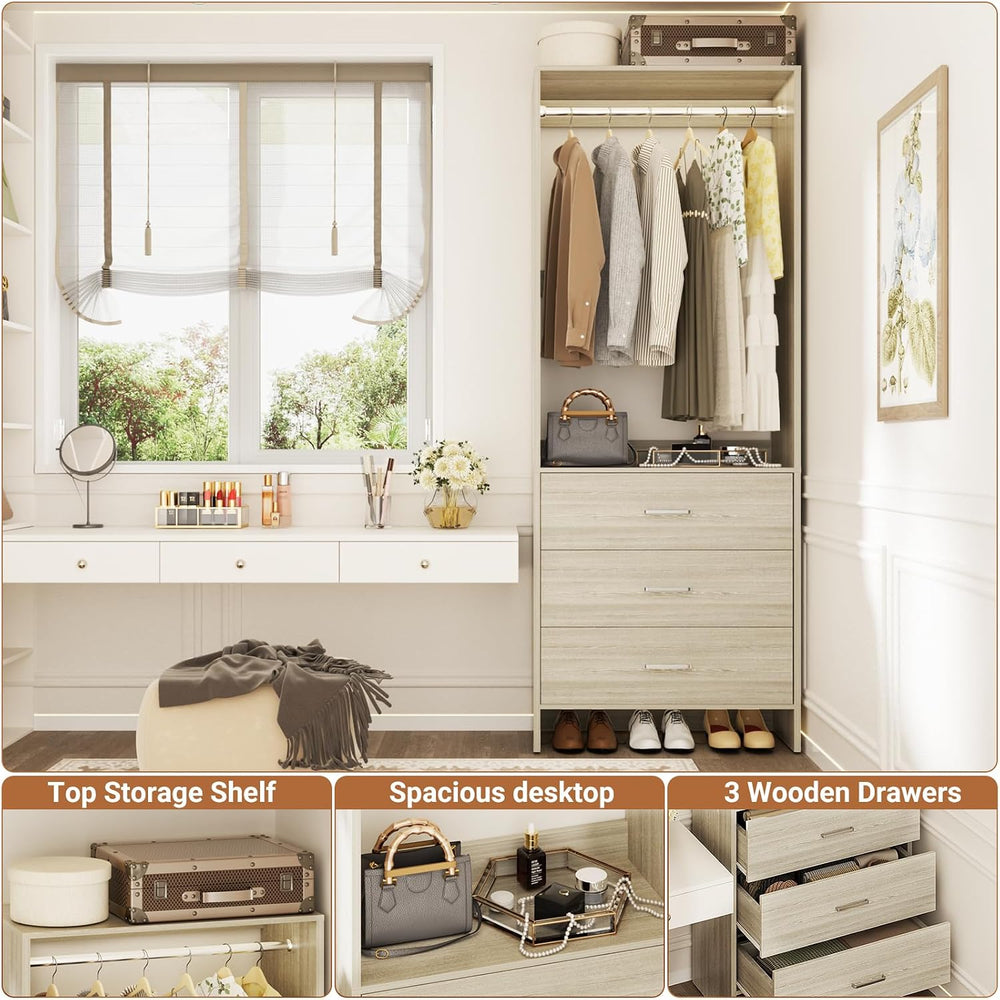 Aheaplus 1.8FT Closet System with Drawers, 21.5’’ Closet Organizer