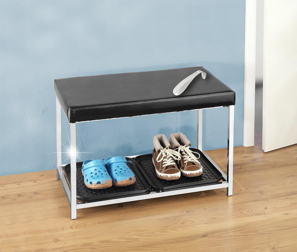 Wenko 86420500 Shoe Rack with 2 Plates, Stainless Steel, Chrome, 40 x 70 x 47 cm