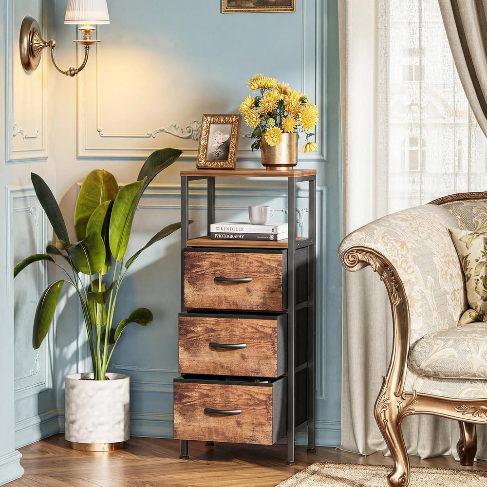 4-Tier Narrow Bathroom Floor Cabinet with Fabric Drawer