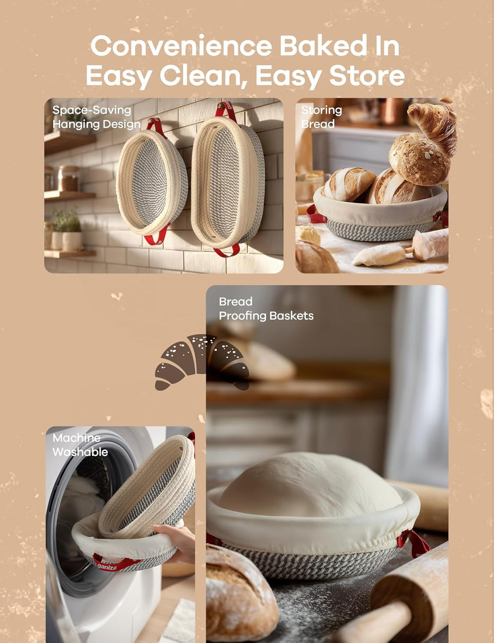 Ganiza 22-Piece Sourdough Proofing Basket Gift Set, Natural Cotton Rope