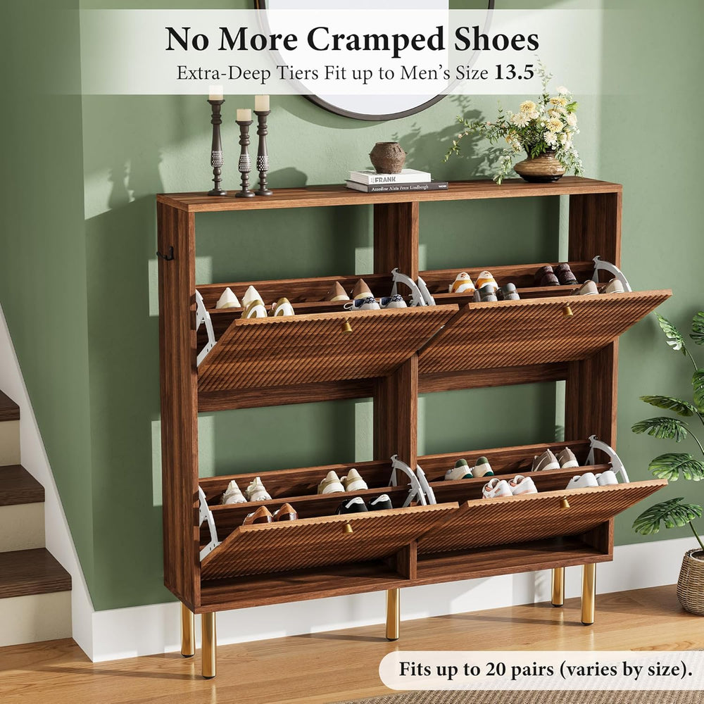 Nicetree Shoe Storage Cabinet for Entryway - 4 Flip Drawers Shoe Cabinet with...