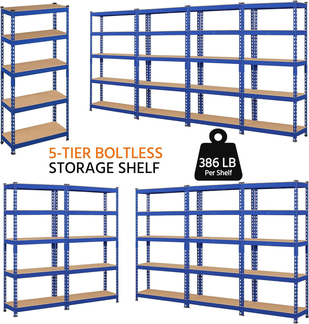 Topeakmart 5 Tier Metal Storage Shelving Unit, 27.5x12x60 Inch, Blue