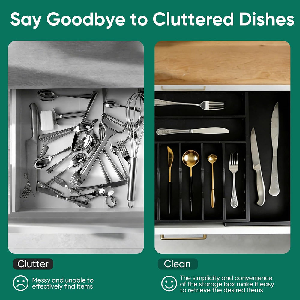 Bamboo Silverware Organizer, Expandable 9-Compartment Drawer Tray