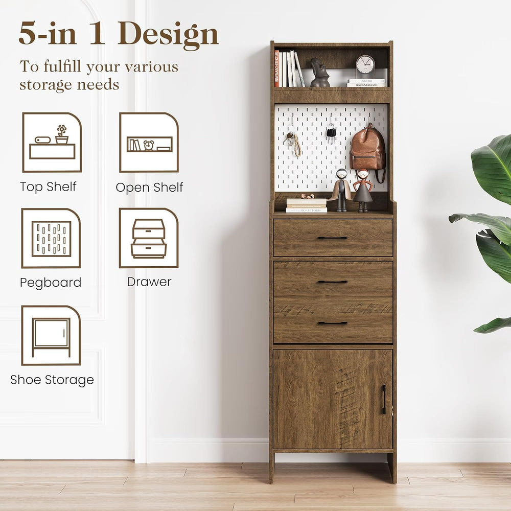 Shoe Storage Cabinet for Entryway with 1 Fluted Flip Drawers with Pegboard