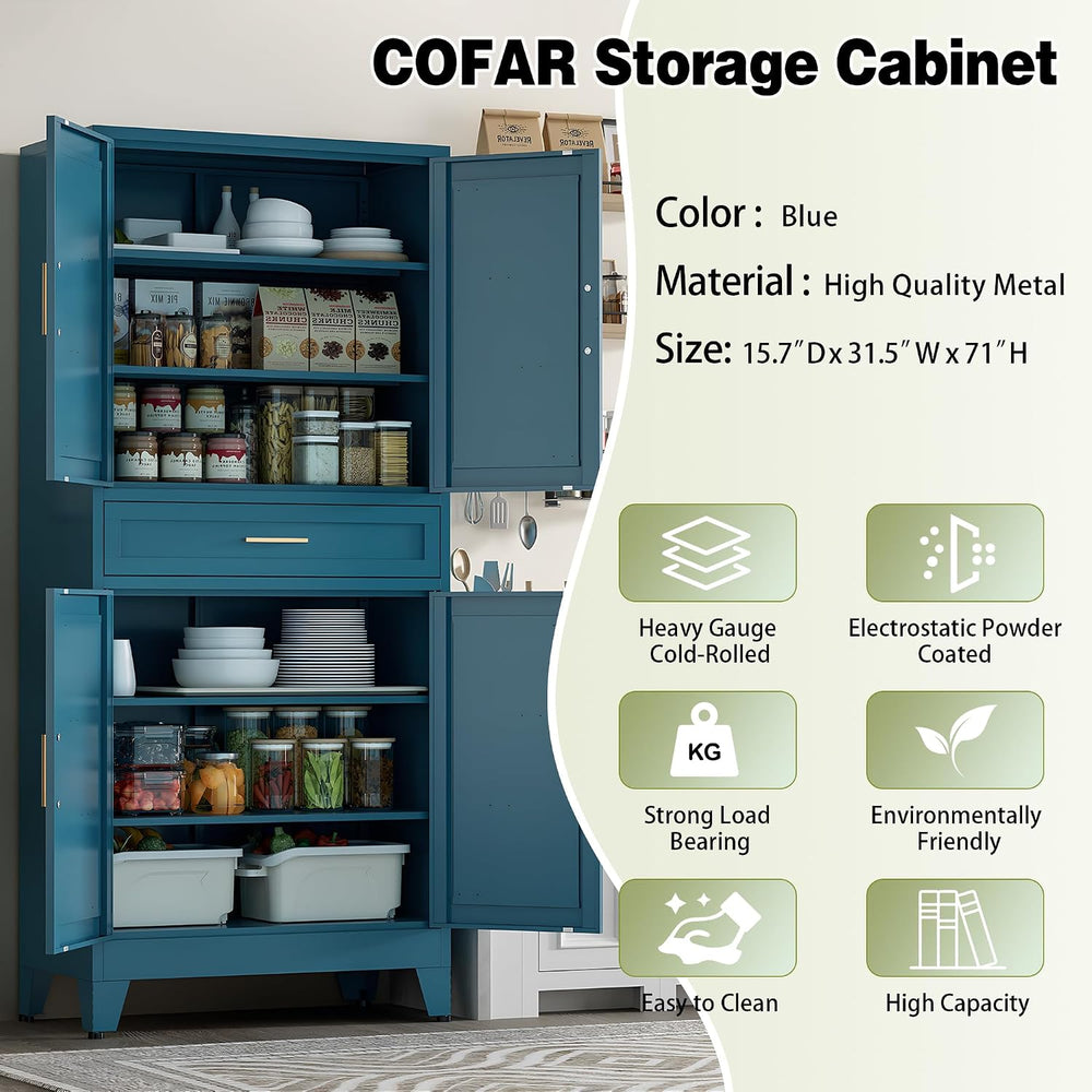 COFaR Farmhouse Storage Kitchen Pantry Cabinet with 4 Barn Door, 4 Adjustable...