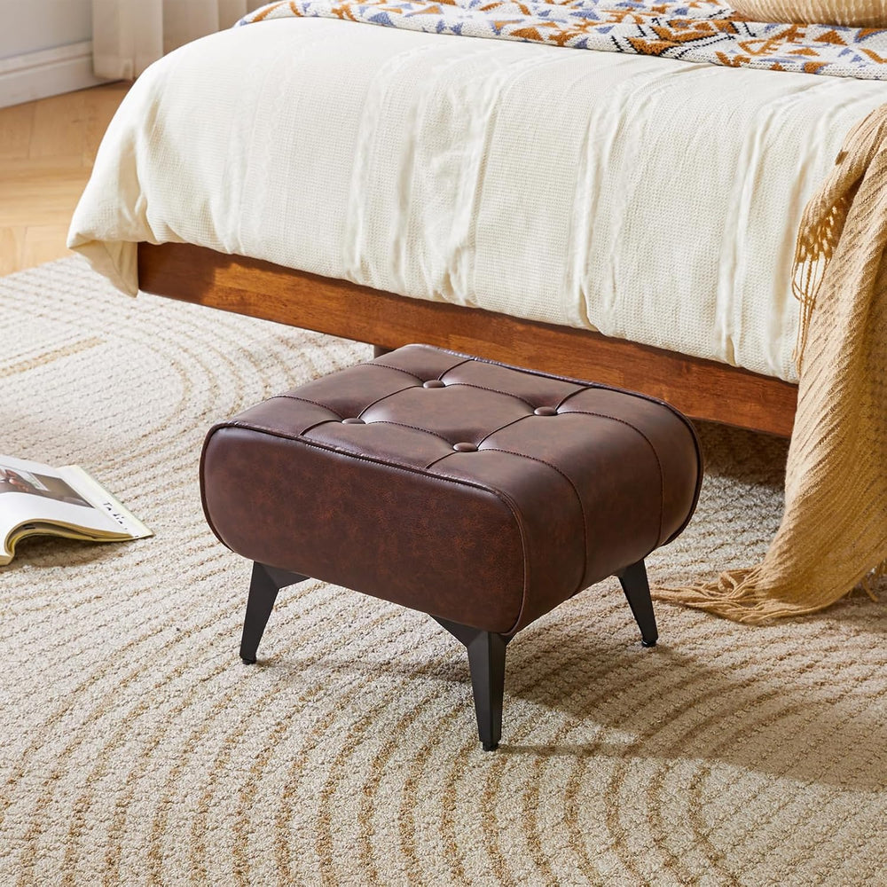 YMYNY Ottoman, Foot Stool with Metal Legs, Faux Leather Stool, Pouf Couch Sto...