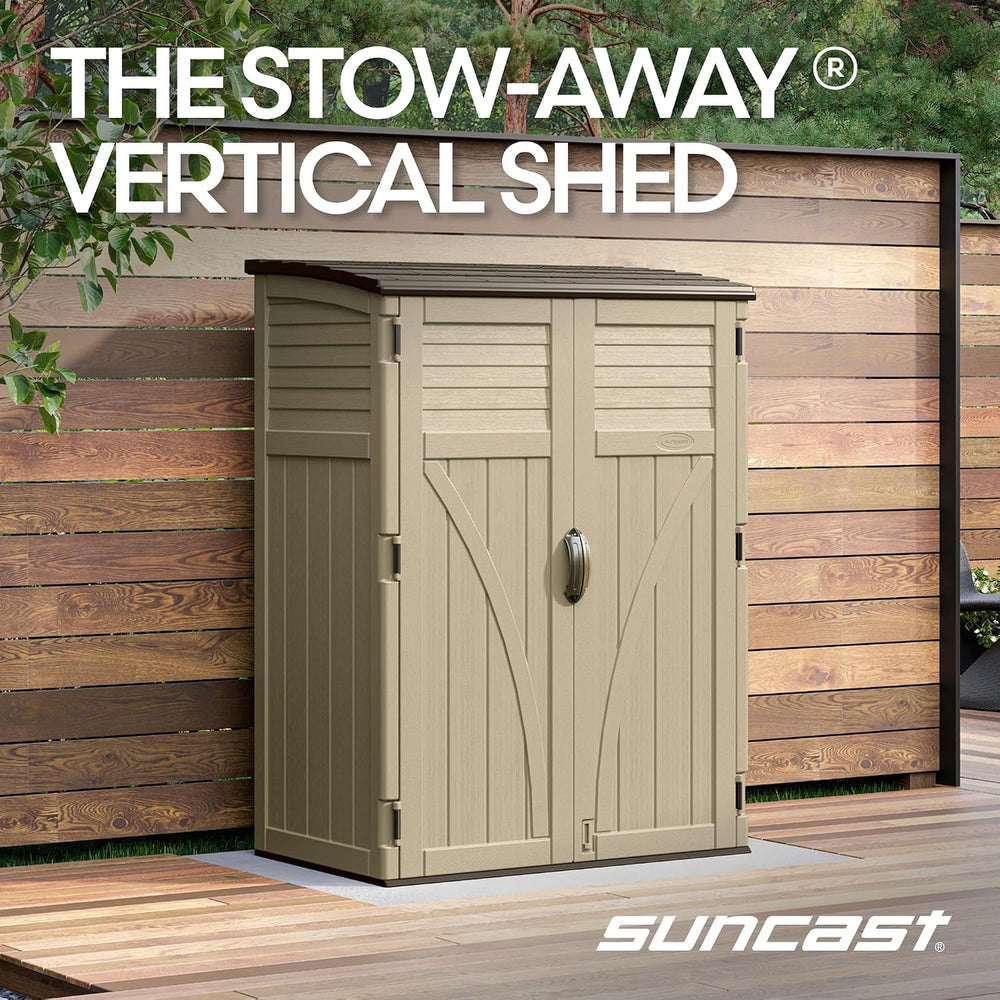 Suncast Outdoor Storage Shed, Water Resistant Resin Vertical Outdoor Storage ...