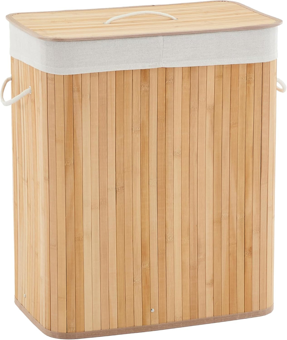 Slim Bamboo Laundry Hamper with Lid, 106L Large Collapsible Wooden Clothes Ba...