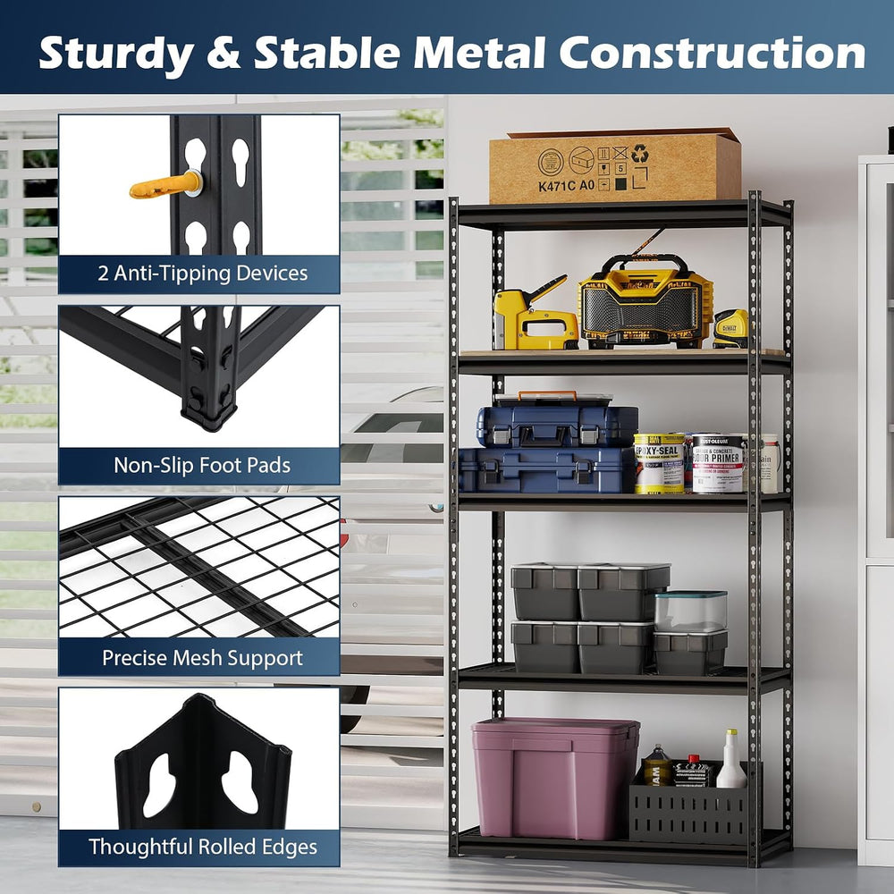 Tangkula 5-Tier Metal Storage Shelves, Garage Shelving Units with 2000 LBS Ca...