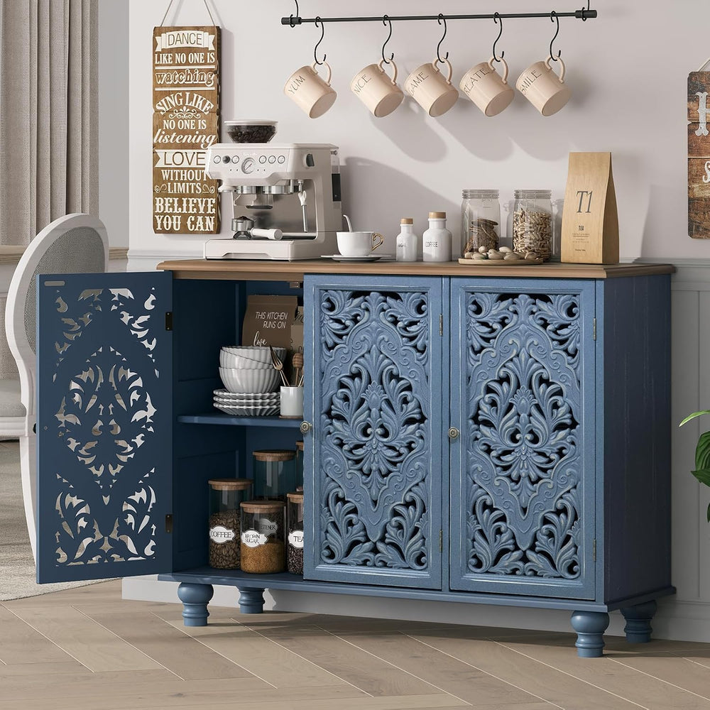 JOINICE 42.5" Accent Storage Cabinet with 3 Doors for Living Room,Blue