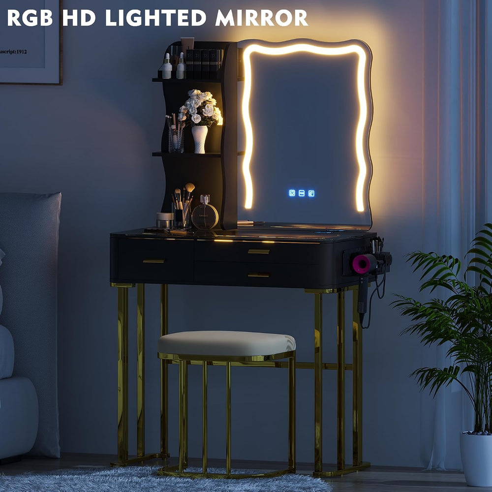 RGB Makeup Vanity Desk with Wireless Charging Station,7 Dynamic and 7 Static ...
