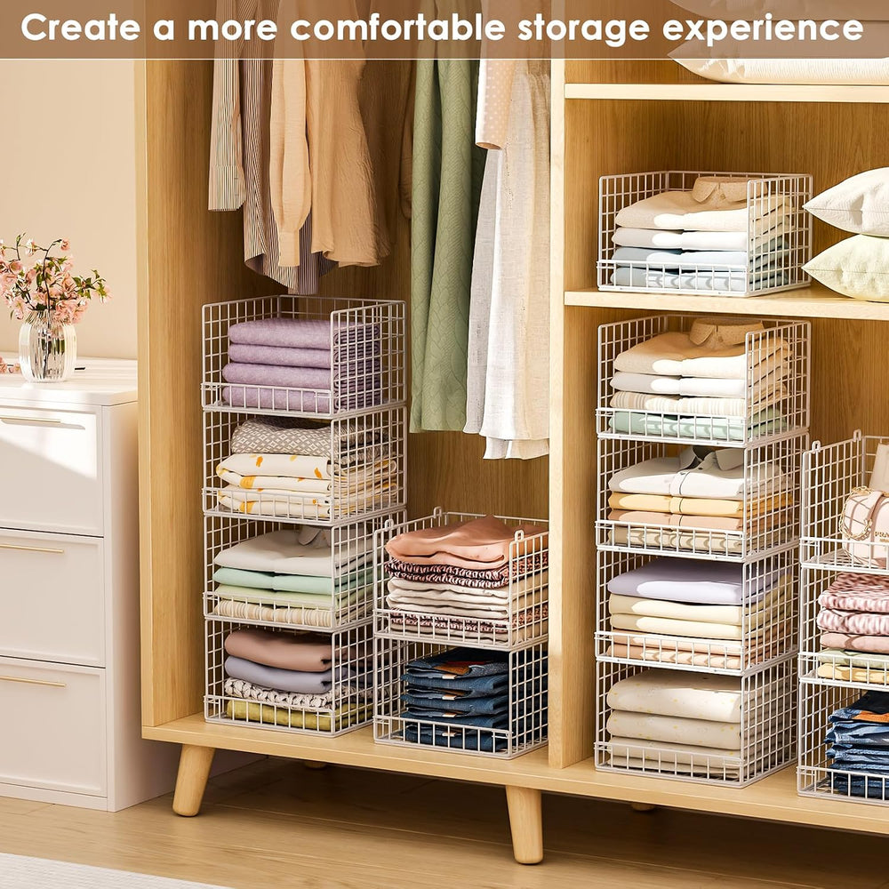 4-Tier Stackable Closet Organizers and Storage Baskets, Closet Shelf Organize...