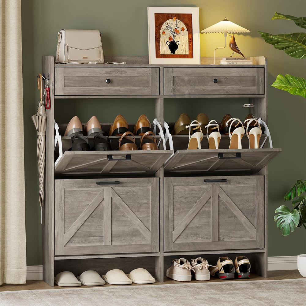 BORNOON Shoe Storage Cabinet for Entryway, Farmhouse Wide Shoe Cabinet with 4...