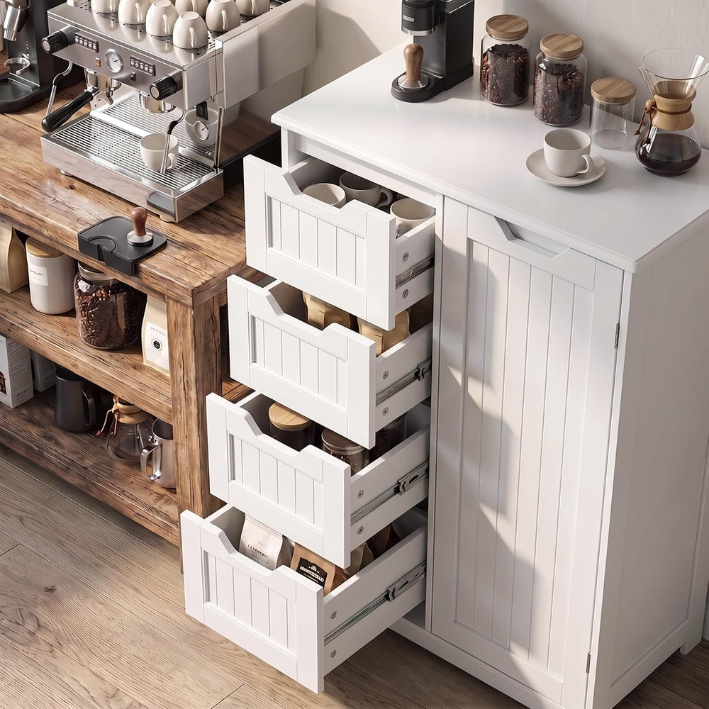 Gizoon Small Coffee Bar Cabinet with 4 Drawers and Door, White