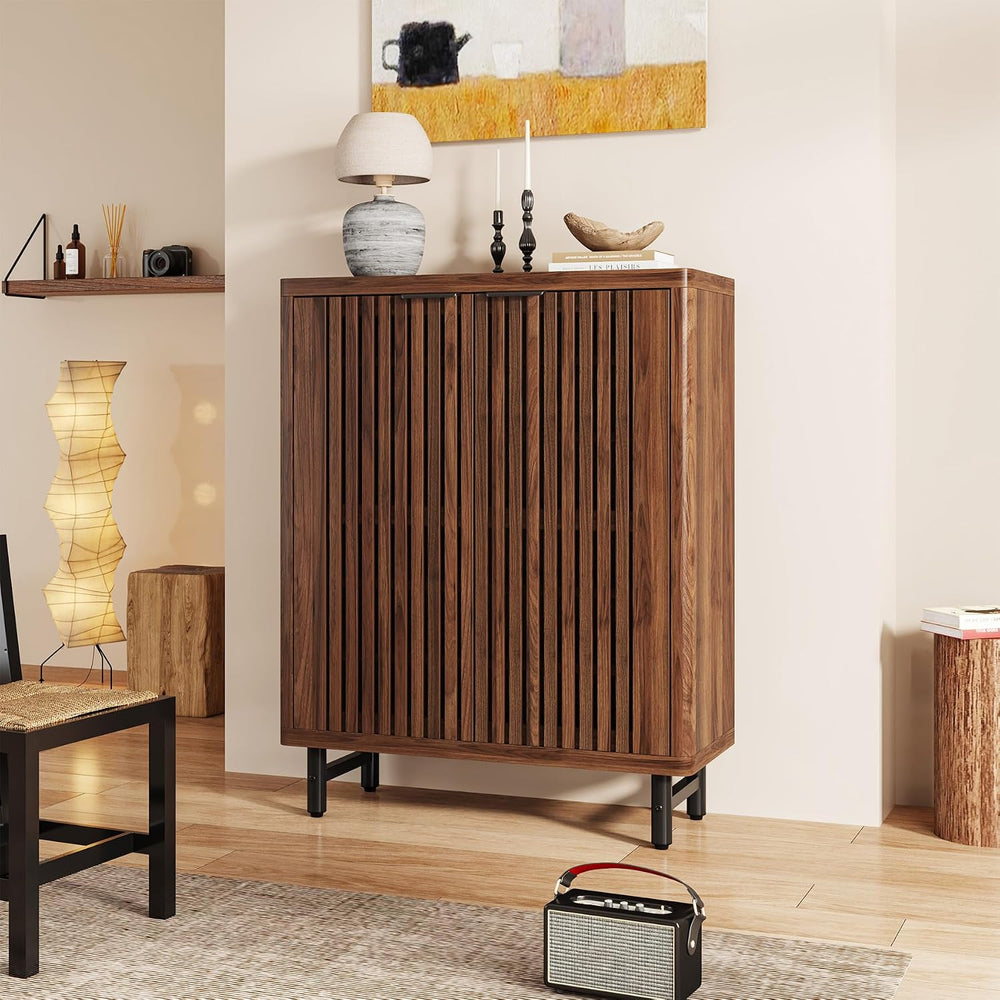 Tribesigns 6-Tier Bathroom Floor Cabinet with 2 Shutter Doors, Wooden Bathroo...