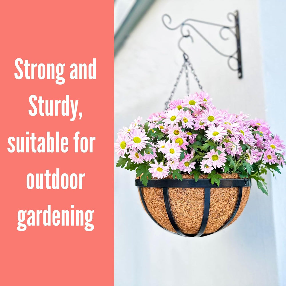 LaLaGreen Garden Hanging Baskets (14 in, 6 Pack) Black Iron Coco Liner Pots