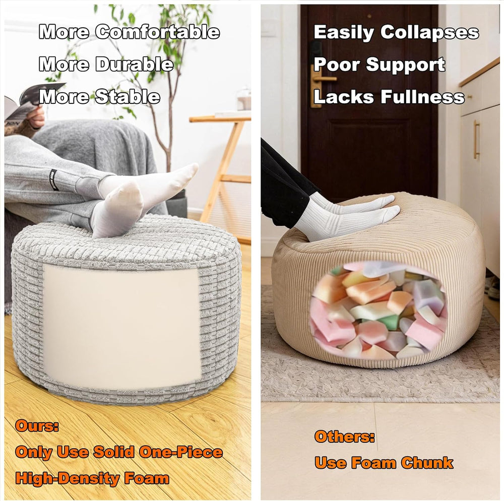 Asuprui Round Ottoman Pouf Foot Stool, Light Gray, 20x14In,Couch Foot Rest