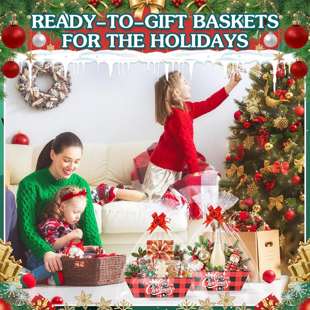 AFOROEOA 10PACK red Plaid Christmas Gift Baskets Empty, Baskets For Gifts Emp...