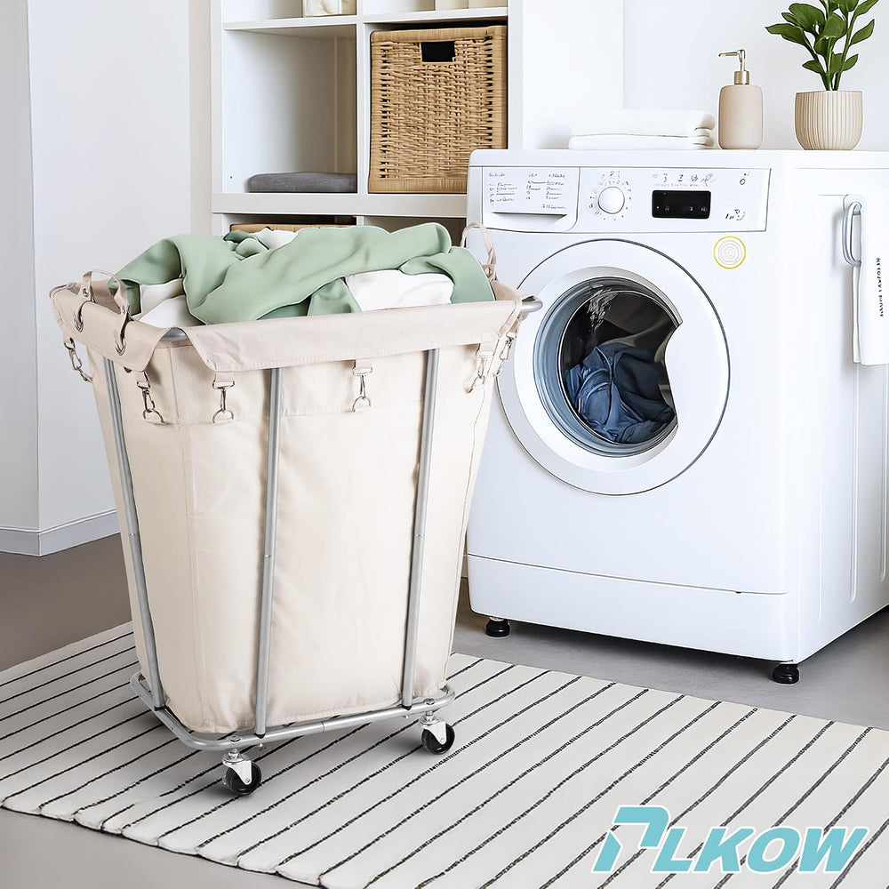 PLKOW 120L Rolling Laundry Hamper, Beige