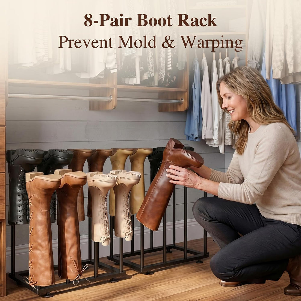 Boot Rack,Metal Free Standing Boot Storage Organizer, 8 Pairs,Black