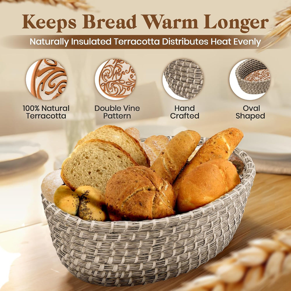 Bread Warmer Basket with Stone - Hand Woven Bread Basket With Warming Stone I...