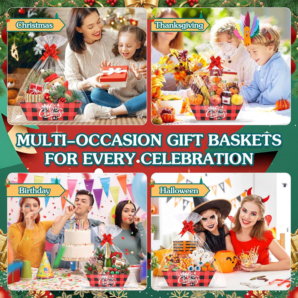 AFOROEOA 10PACK red Plaid Christmas Gift Baskets Empty, Baskets For Gifts Emp...