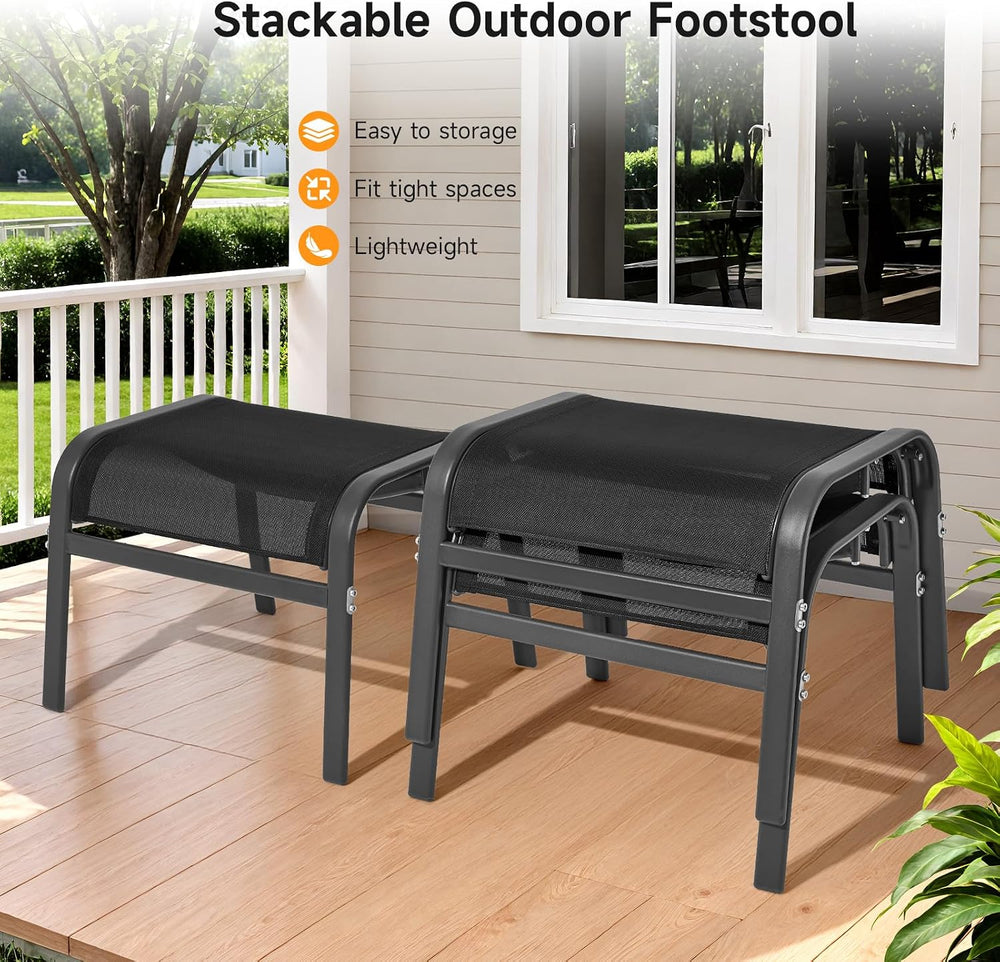 ONBRILL Outdoor Ottoman Set of 2, Oversized Outdoor Foot Rest, Black
