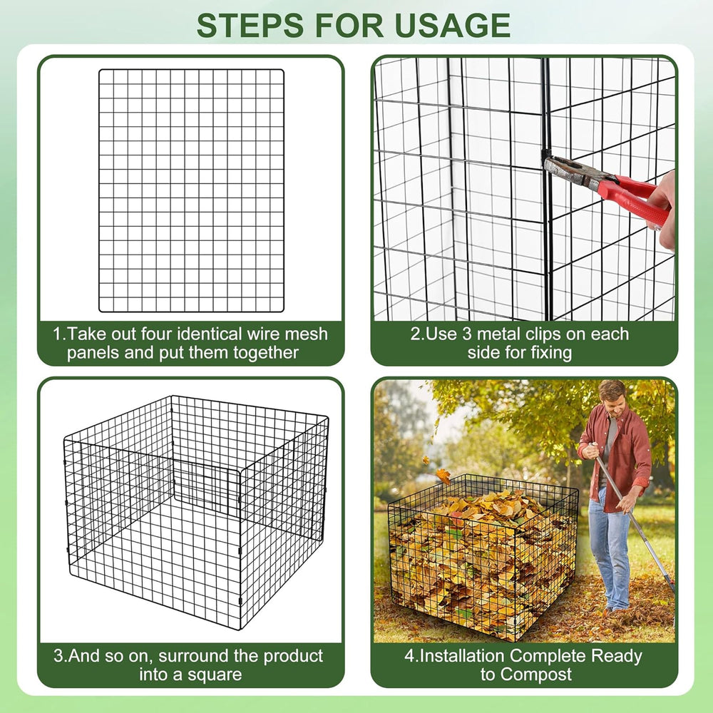 Large Compost Bin Outdoor, Square Mesh Garden Wire Compost Bin for Stacking L...