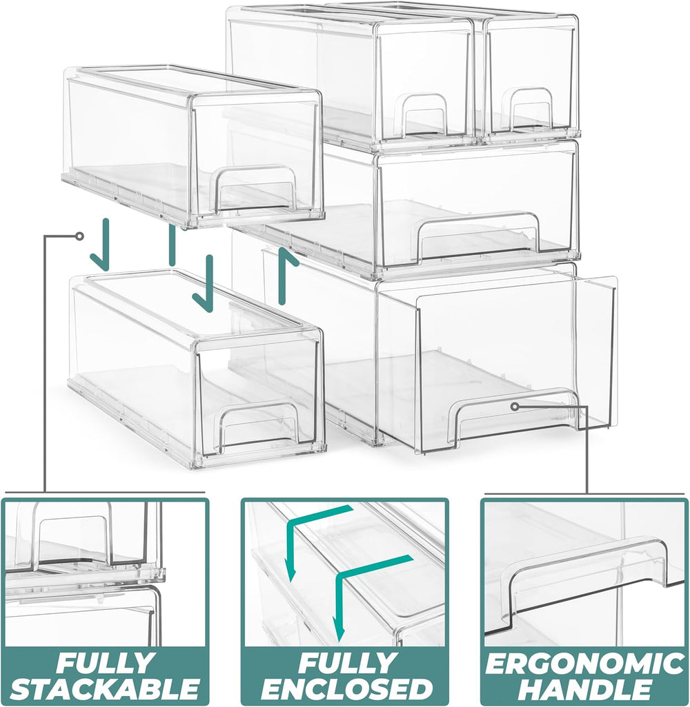 Sorbus Clear Stackable Storage Drawers with Handles (2 Medium + 4 Small)