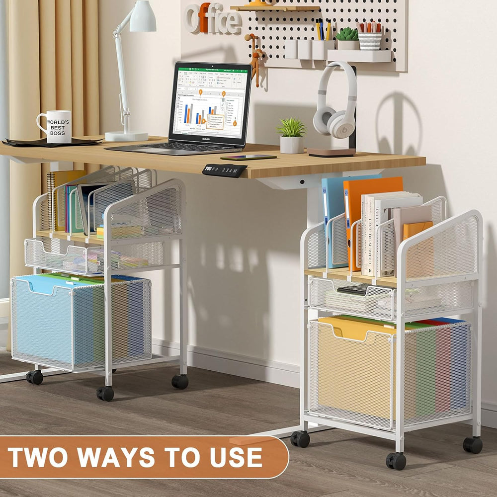 Rolling File Cabinet with Adjustable Dividers, Mobile Filing Cabinet with 2 S...