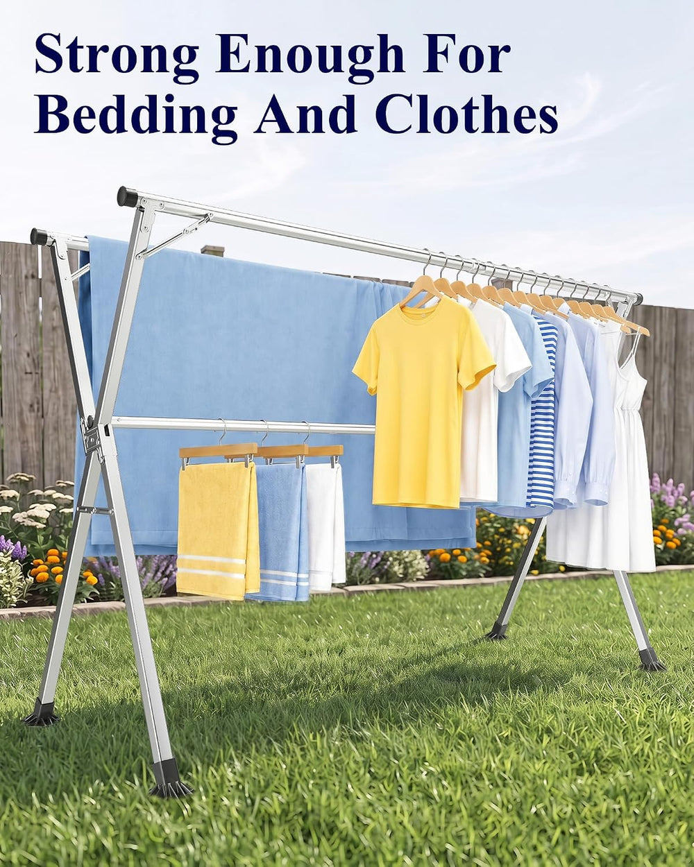 Kitsure Foldable Clothes Drying Rack, 79.0" Heavy Duty, Adjustable Length