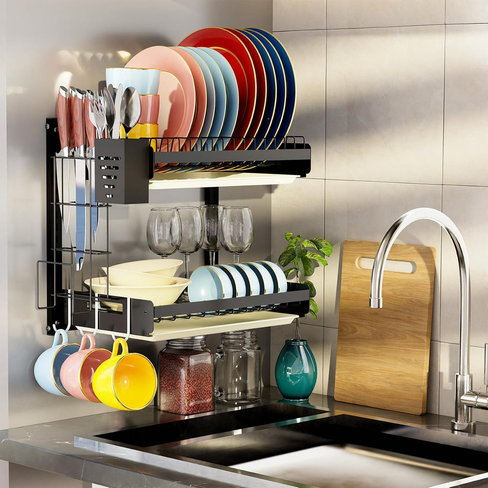 Hanging Wall Mounted Dish Drying Rack, Cutting Board Rack*1, Hook*4, Drain Tr...