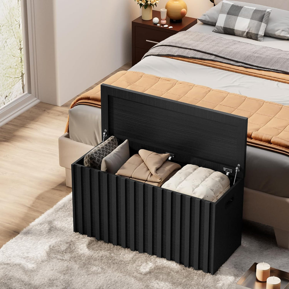 UEV Storage Bench,39.4" Wood Box, Storage Trunk with 2 Safety Hinges, Ot...