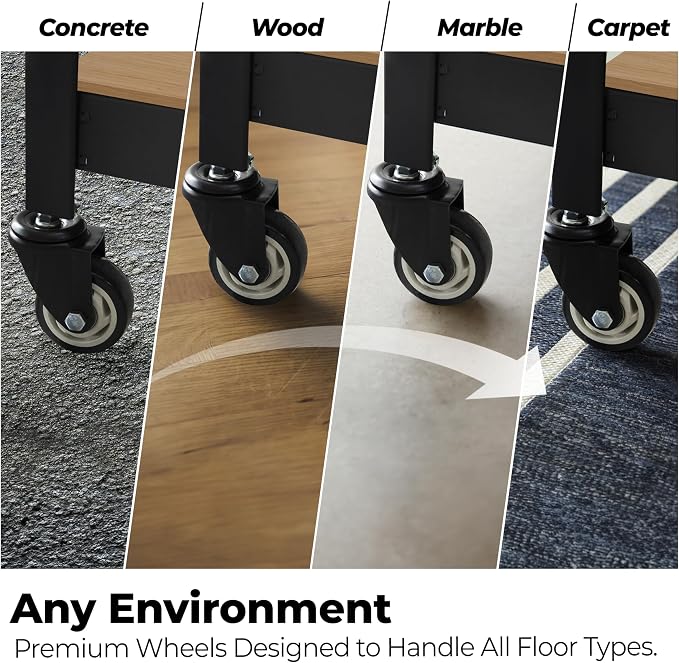 HOMEDANT House 5-Tier Metal Rolling Cart Shelf Rack Casters Heavy Duty