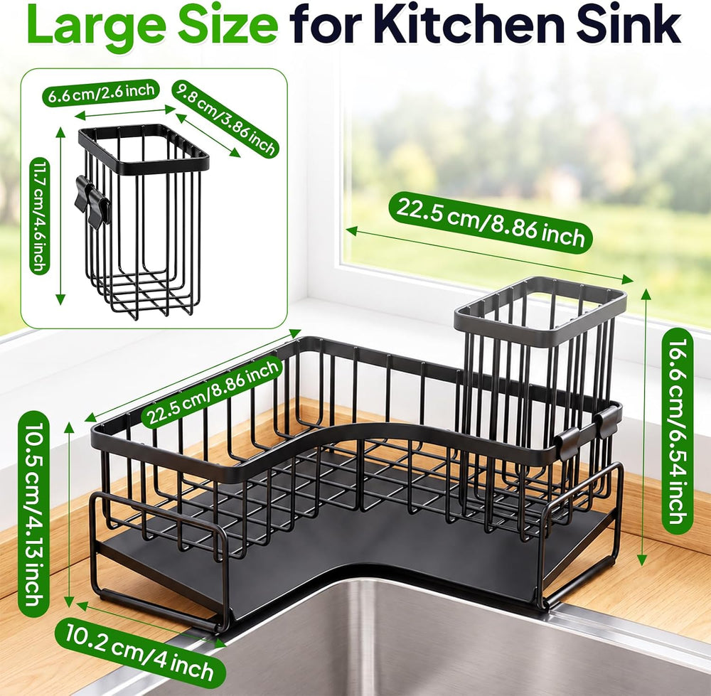 Large Sponge Holder for Kitchen Sink: L-Shaped Sink Caddy with Brush Holder
