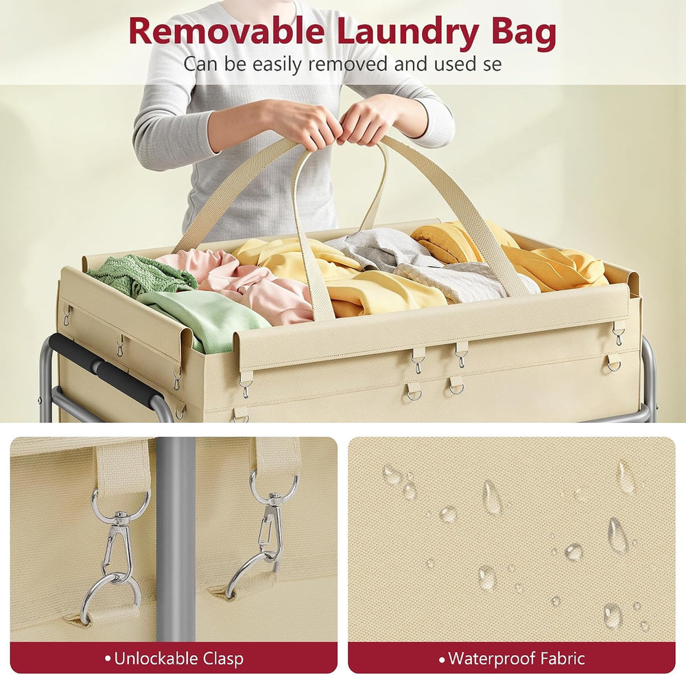 Tajsoon Large Laundry Cart with Wheels 450L, Large Laundry Basket, Kahki