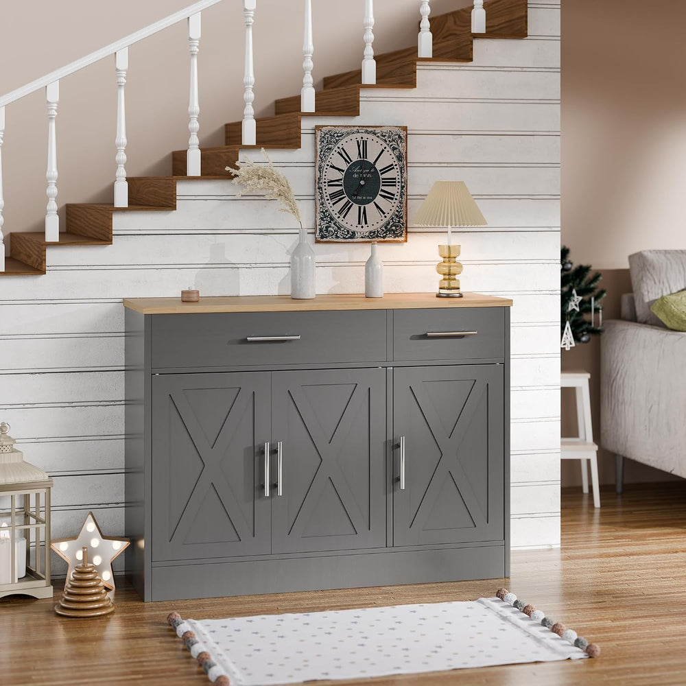 SUNLEI Kitchen Buffet Sideboard Cabinet, Wooden Storage with 3 Doors and 2 Dr...