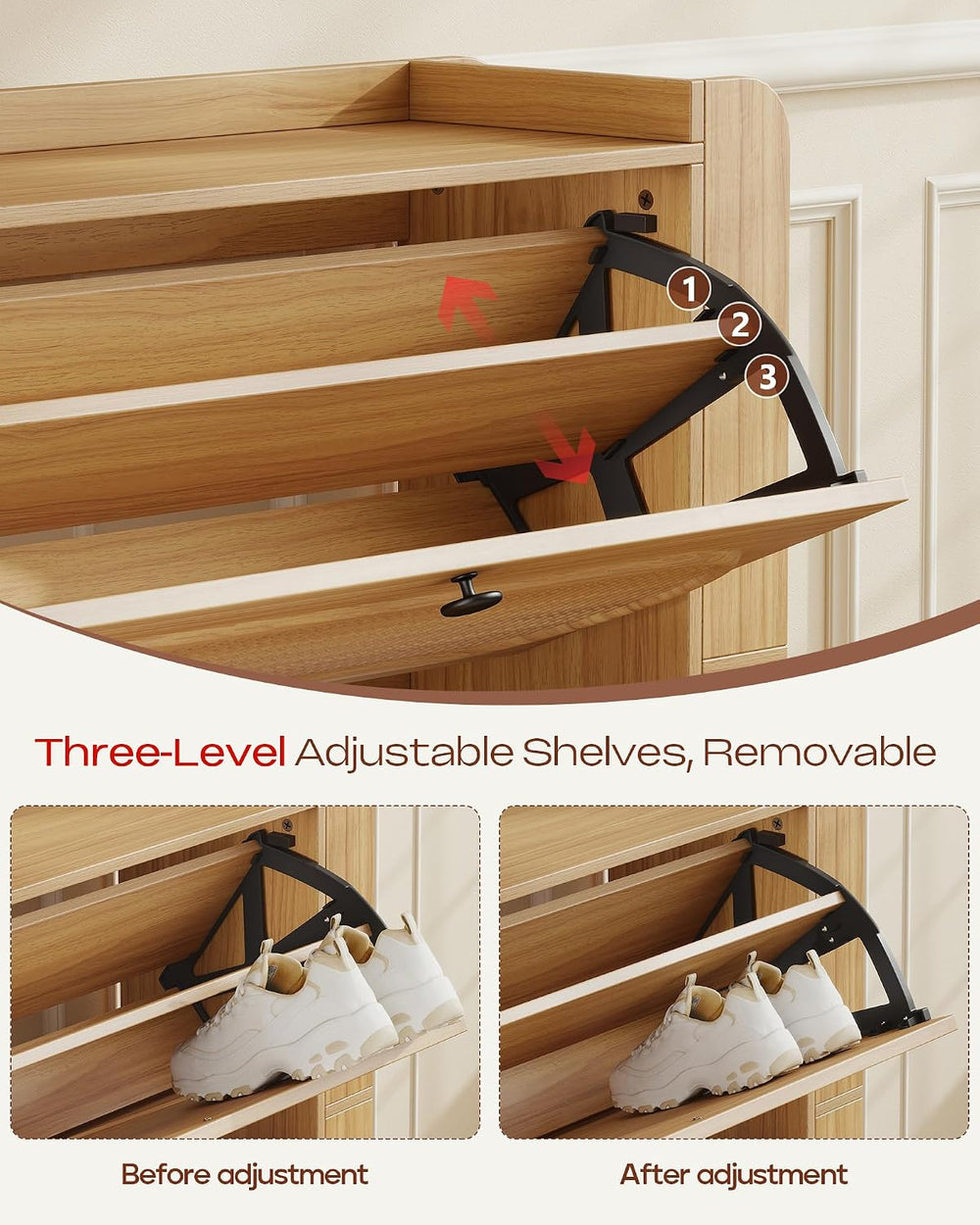 Turosur Shoe Cabinet Storage for Entryway, Adjustable Side Rack, Rustic Oak