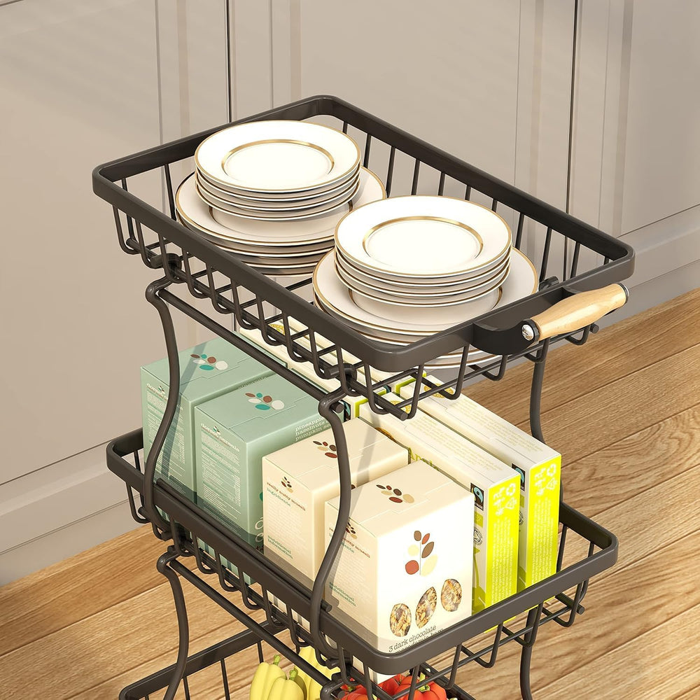 4 Tier Stackable Fruit Vegetable Storage Basket Kitchen Rolling Cart