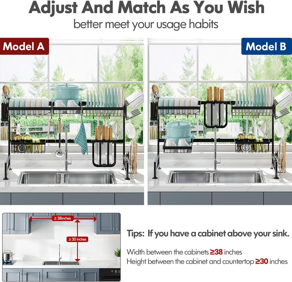 MAJALiS 2 Tier Extra Large Stainless Steel Over The Sink Dish Drying Rack