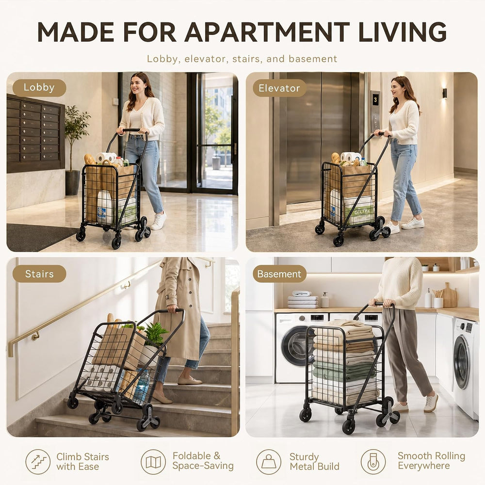 DWVO Folding Stair Climbing Cart, 360° Tri-Wheel Grocery Cart for Stairs
